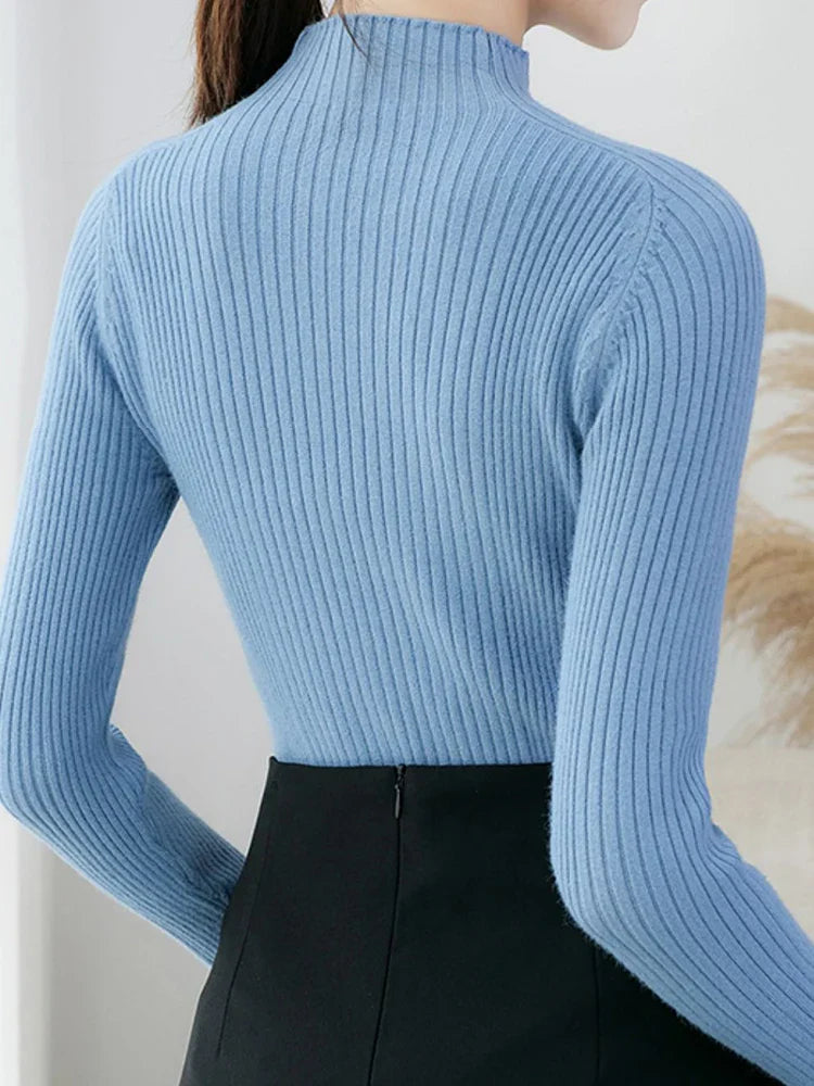 Women's Slim Fit Mock Neck Ribbed Long Sleeve Pullover Sweater - Image 8
