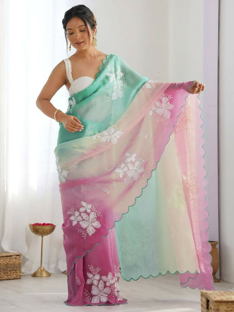 Rama_Bit Gold Crush Embroidery Work Saree