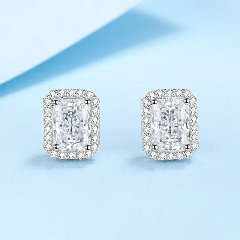 NeeTim 0.5CT 1CT 2CT Emerald Cut Moissanite Stud Earrings for Women Radiant Cut Bridal Classic Studs Jewelry S925 Silver Earring