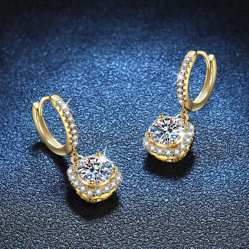 NeeTim 1ct Moissanite Drop Earrings S925 Sterling Silver with Gold Plated Wedding Jewelry With Certificate Hoop Dangle Earrings