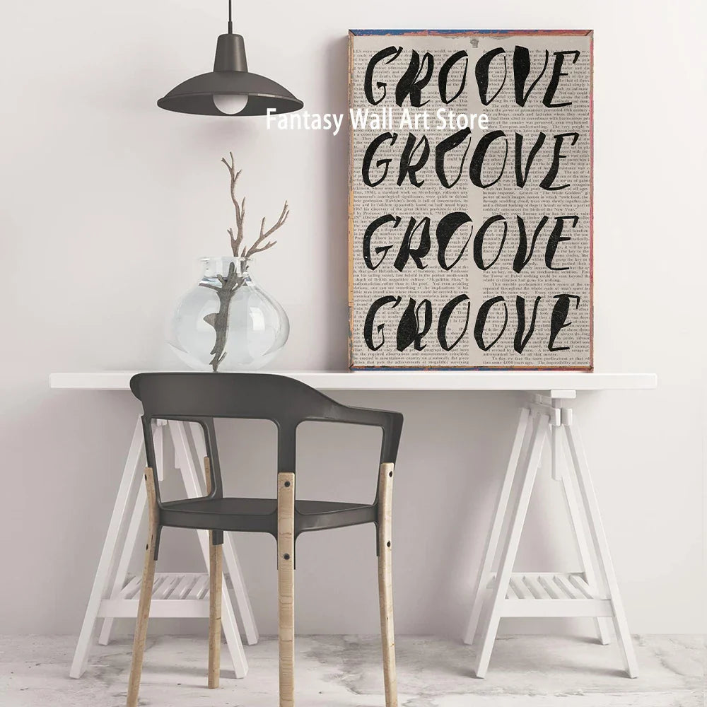 Typography Art Poster PLEASE DO NOT DANCING ON THE TABLE 70s Wall Print Trendy Quote Prints Retro Trippy Wall Art Canvas Poster