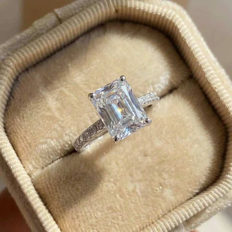 925 Sterling Silver Simple and Elegant Rectangle Cut CZ Rings for Women Luxury Engagement Wedding Bridal Accessories Jewelry