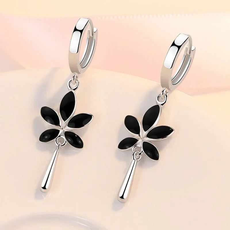 Retro Creative black Maple Leaf Eardrop New Trendy 925 Sterling Silver Earrings For Women Ear Jewelry Girl Valentine's Day Gifts