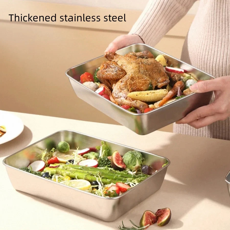 Stainless Steel Crisper Fresh-keep Food Container Rectangle Picnic Bento Tray Refrigerator Freezer Storage Box Restaurant Plate