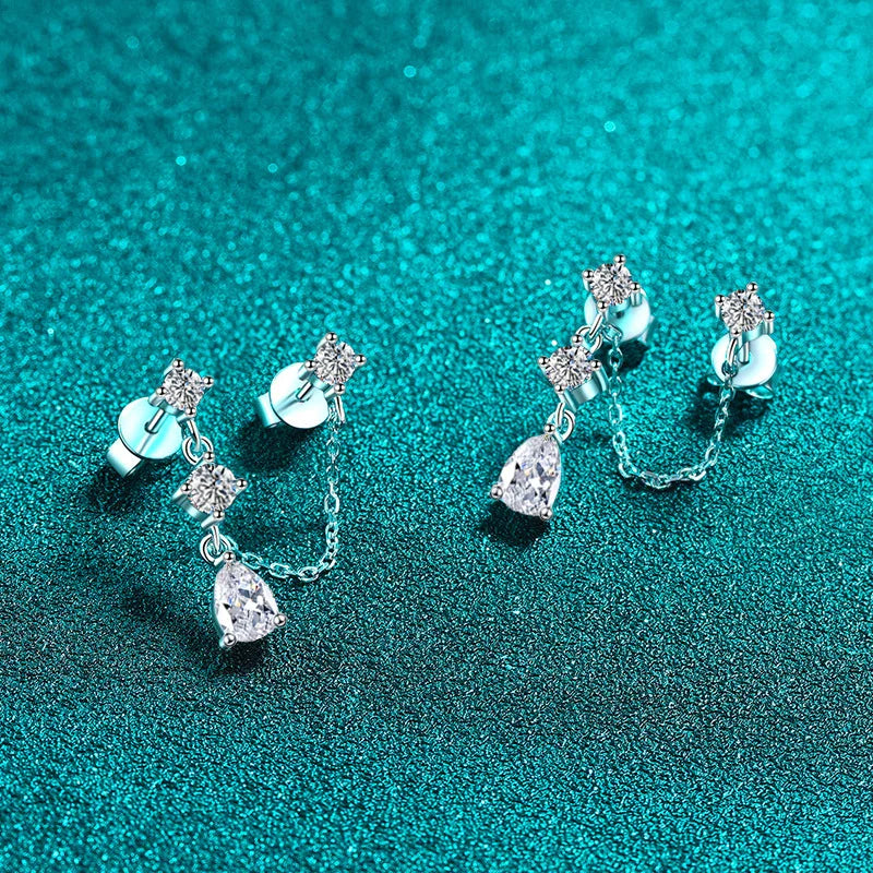 NeeTim Full Moissanite Stud Chain Earrings for Women Sparkling Lab Diamond Earring 925 Sterling Silver Women's Earrings Jewelry