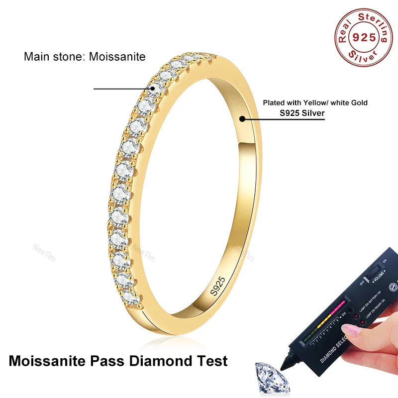 NeeTim Full D Color Moissanite Wedding Band Ring 925 Sterling Silver Eternity Band Engagement Bride Bands Party Rings For Women