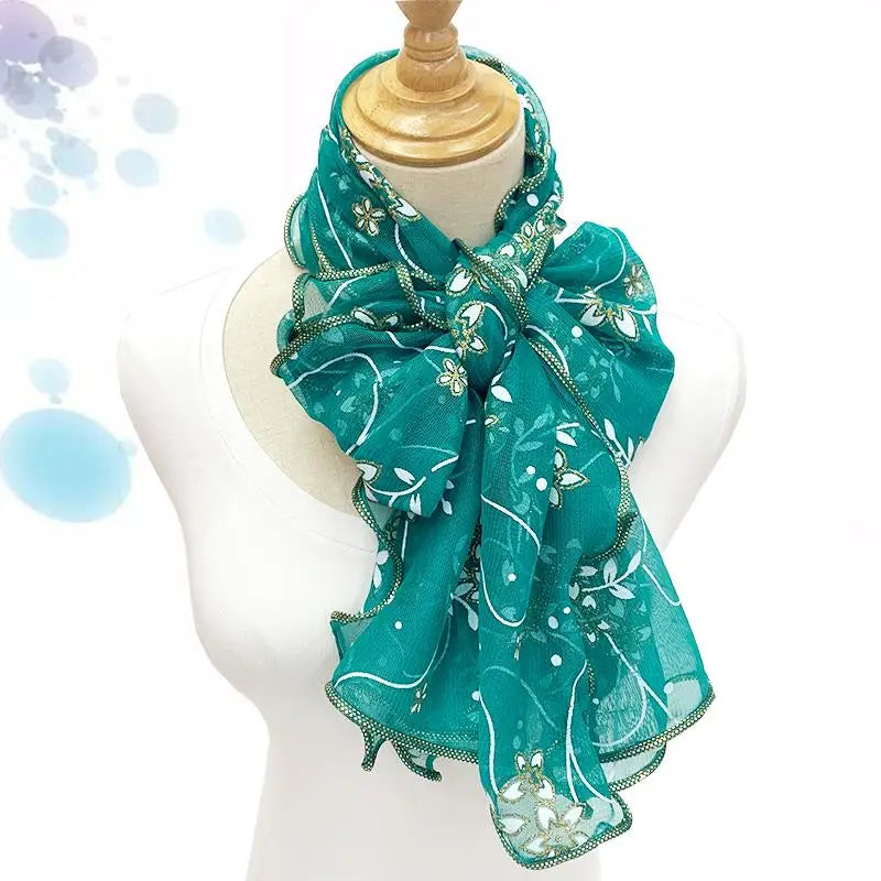 Lace Scarf Lightweight  Elegant  Print Silk Neckerchief Shawl Wraps