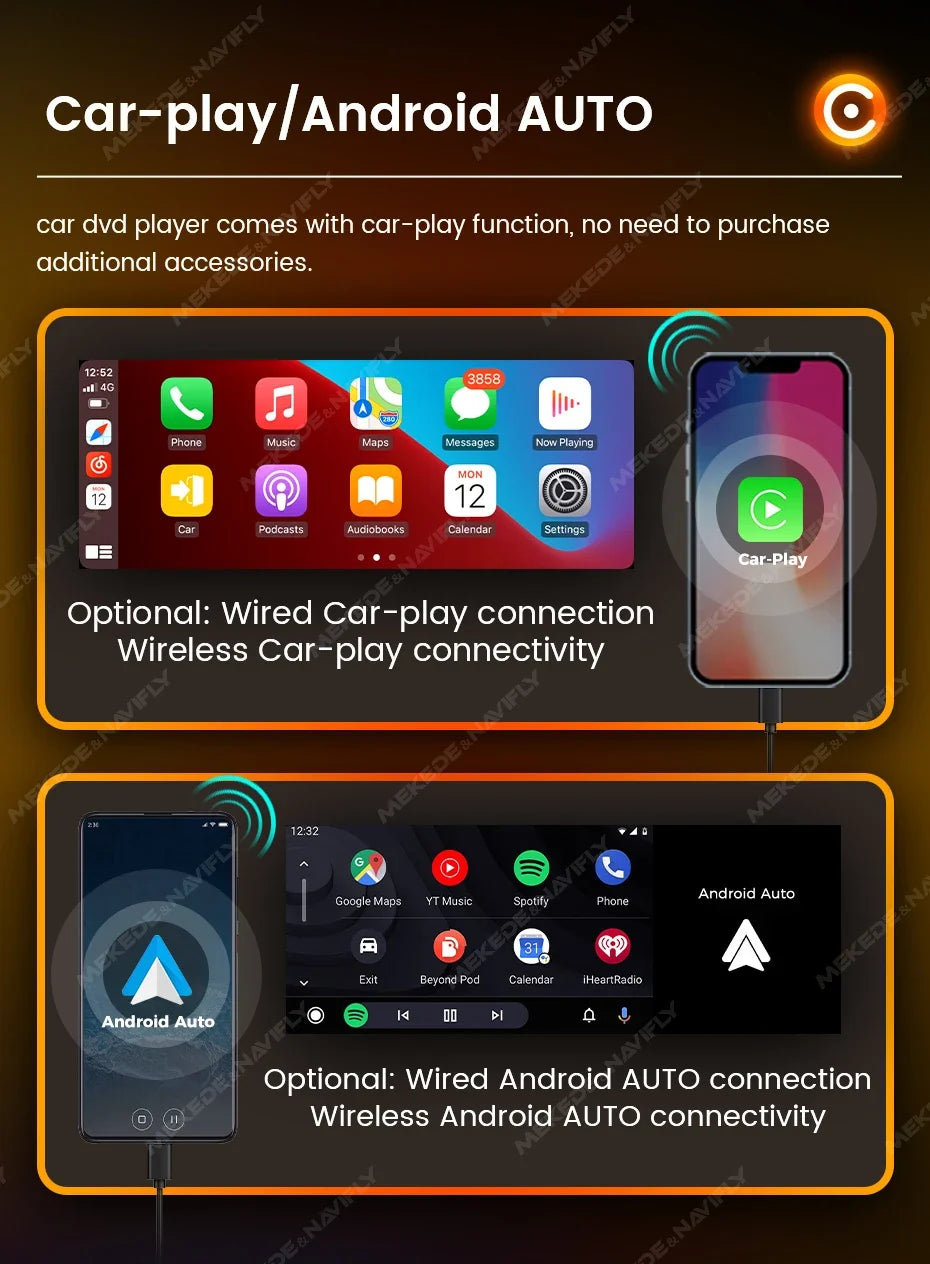 1-DIN Car Stereo with 6.86" Touch Screen – Wireless CarPlay & Android Auto