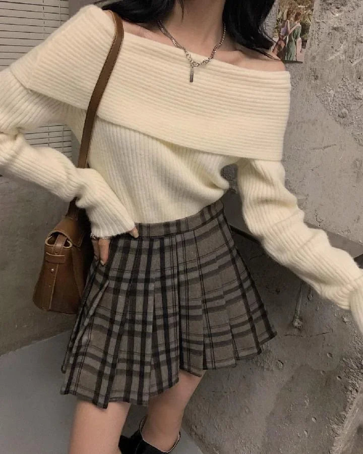 New Arriva Sexy Off-Shoulder Knit Thickened Soft Sweater Women