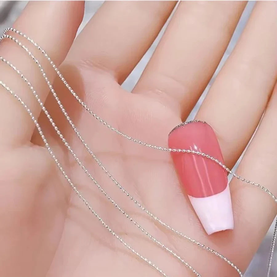 1M/Pack 0.8mm Gold Silver Nail Bead Chain Charm Ellipse Stone Nail Art Decorations Giltter Metal Steel Ball Jewelry Accessory