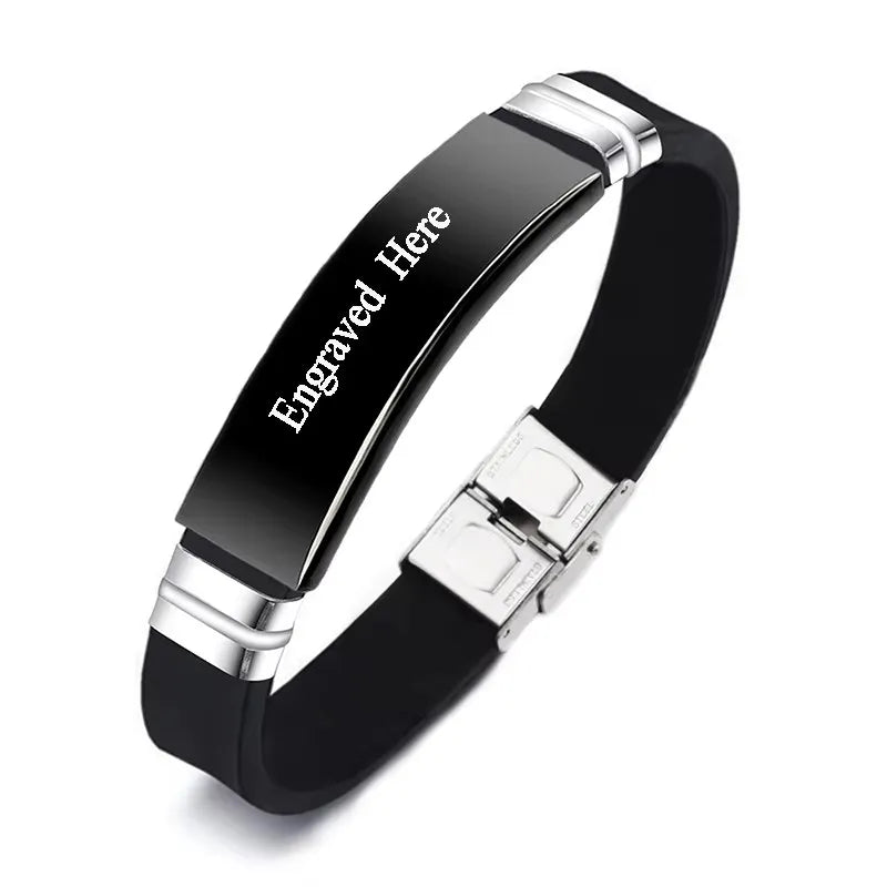 Personalized Engraved Name Letter Logo Bracelet Stainless Steel Silicone Bracelets Bangles For Men Women Custom Jewelry