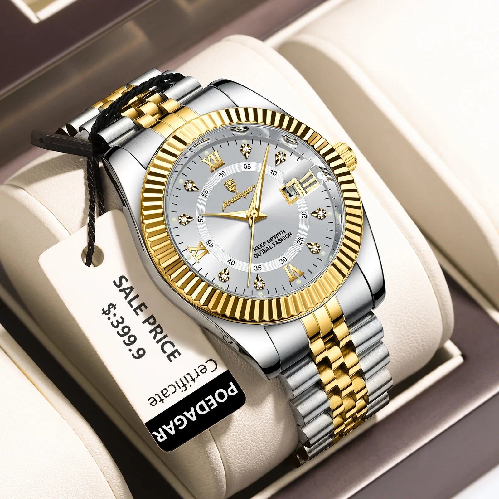 POEDAGAR Classic Luxury Men's Quartz Watches Stainless Steel Date Man Watch Waterproof Luminous Fashion Business Male Wristwatch