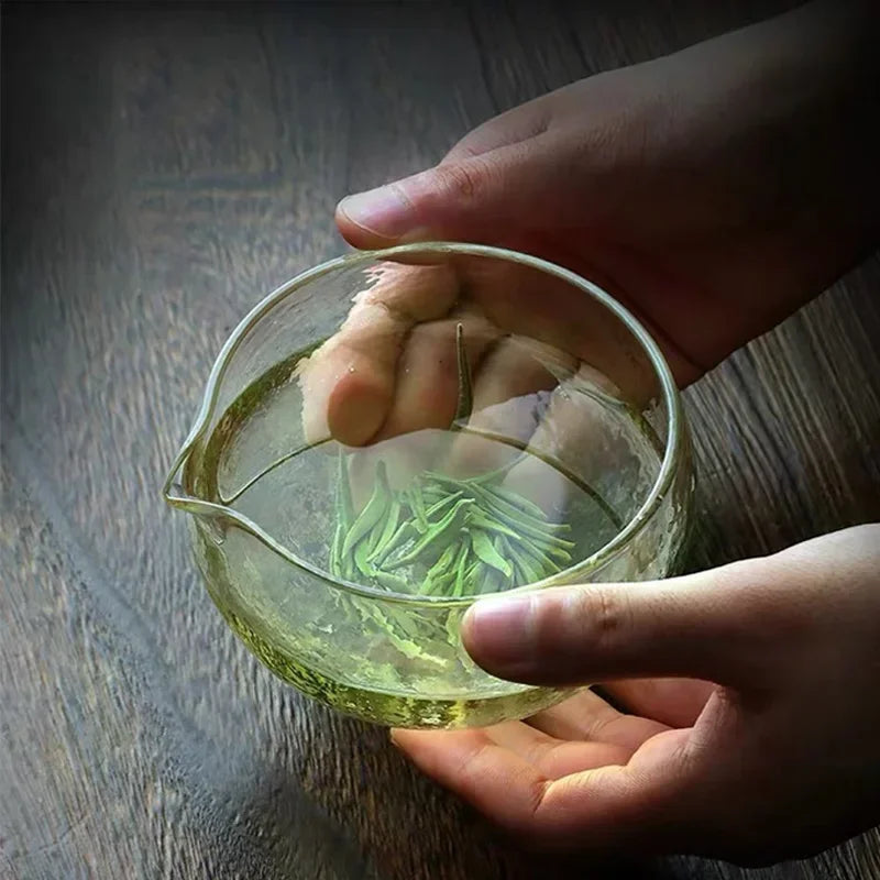 1-3 Textured Glass Matcha Bowl With Pouring Spout - Handmade Japanese Style Green Tea Ceremony Chawan 400ml  Tea Set Accessories