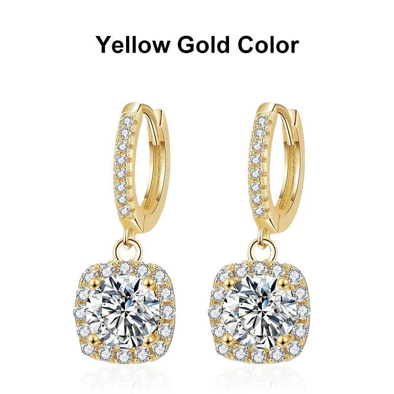 NeeTim 1ct Moissanite Drop Earrings S925 Sterling Silver with Gold Plated Wedding Jewelry With Certificate Hoop Dangle Earrings