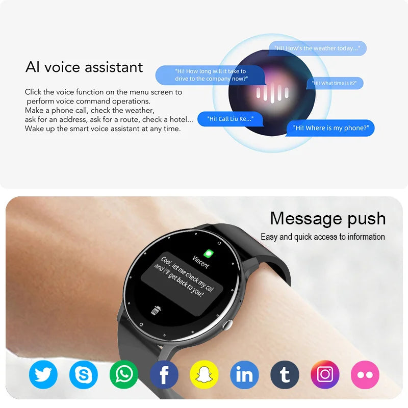 Smart Watch with Bluetooth Call – Round Full Touch Screen Fitness Tracker with Heart Rate Monitor