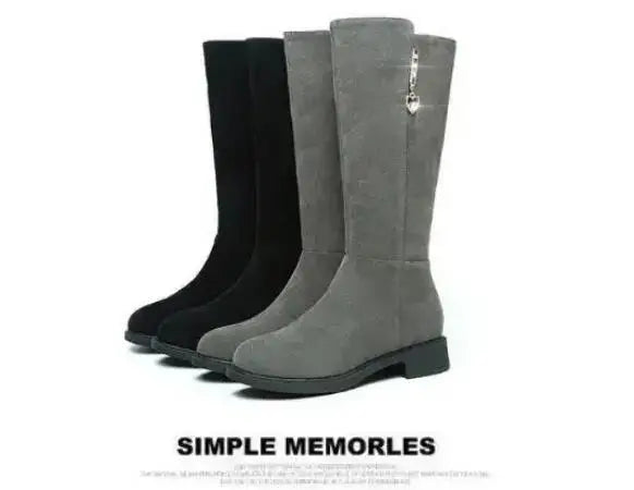 Women's Black Mid-Calf Winter Boots with Heart Zipper Detail - Image 23