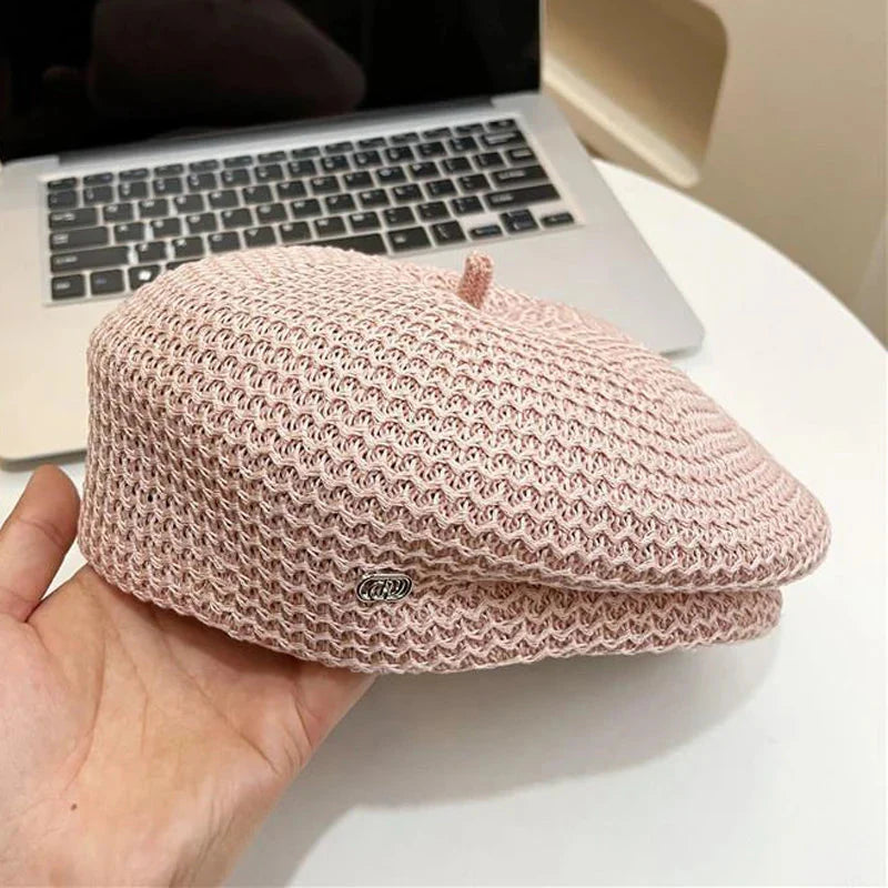 Women’s Pleated Paper Straw Beret Lightweight Summer Hat