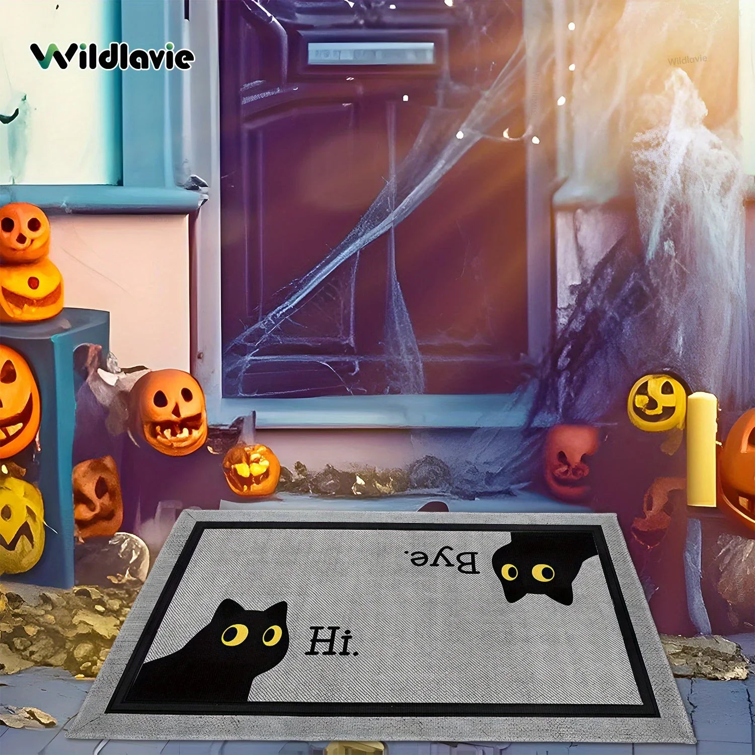 VIKAMA Welcome Mat Gray Outdoor Carpet Black Cat Carpet Crystal Velvet Non-Slip Mat Rug For Bedroom Living Room Carpet