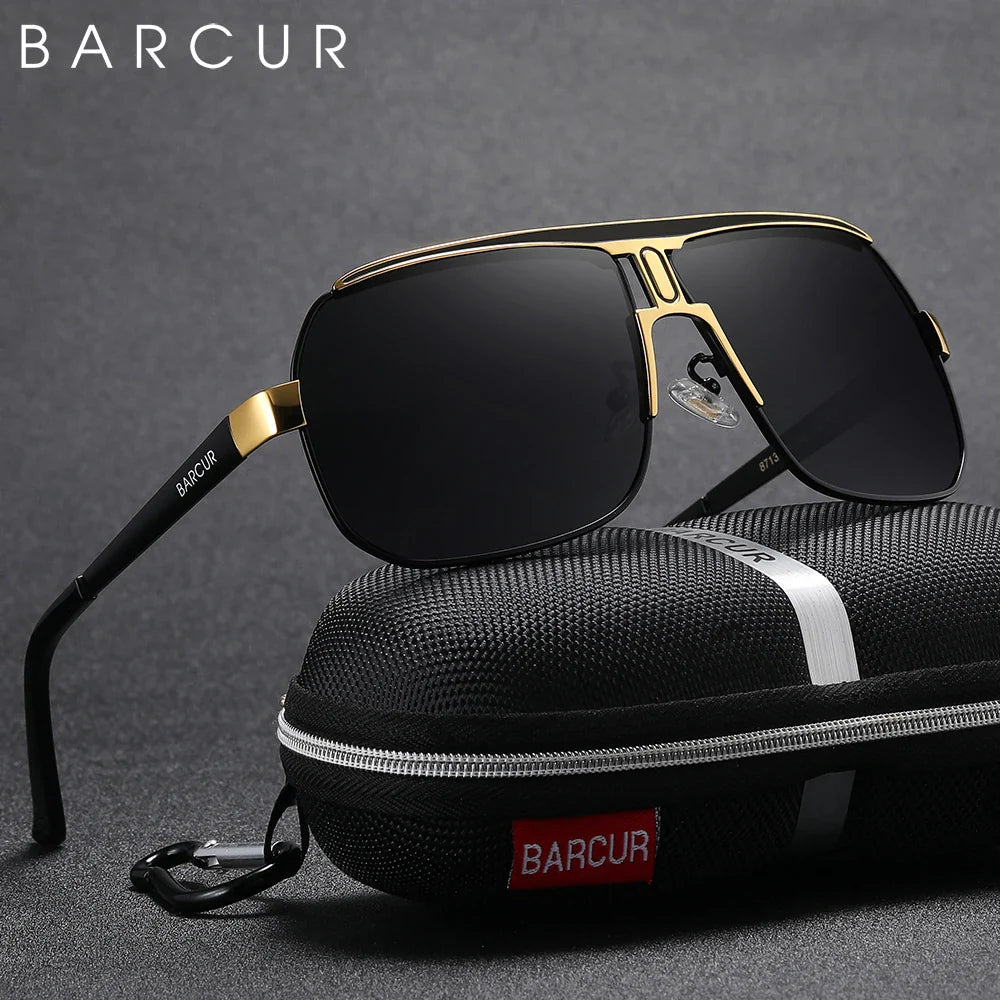 Close up of polarized sports sunglasses with gradient lenses in an outdoor setting