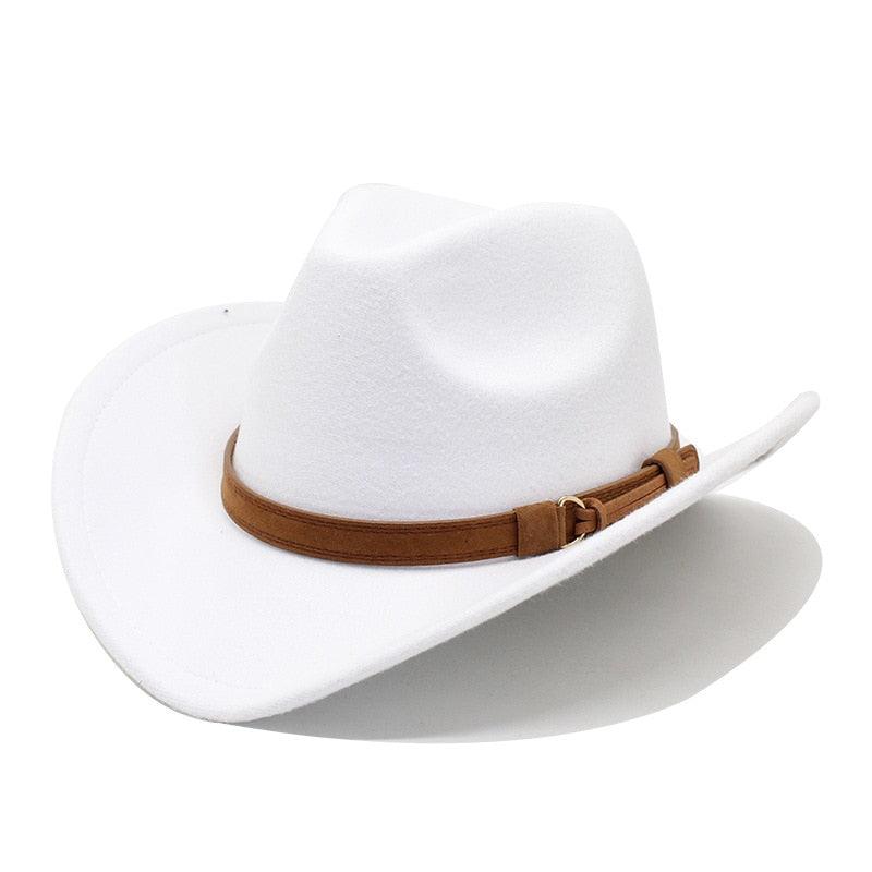 White Western Cowboy Hat for Men Vintage Wide Brim Fedora Style