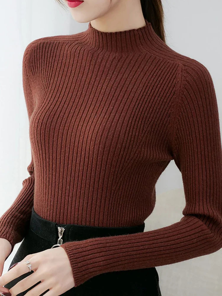 Women's Slim Fit Mock Neck Ribbed Long Sleeve Pullover Sweater - Image 34