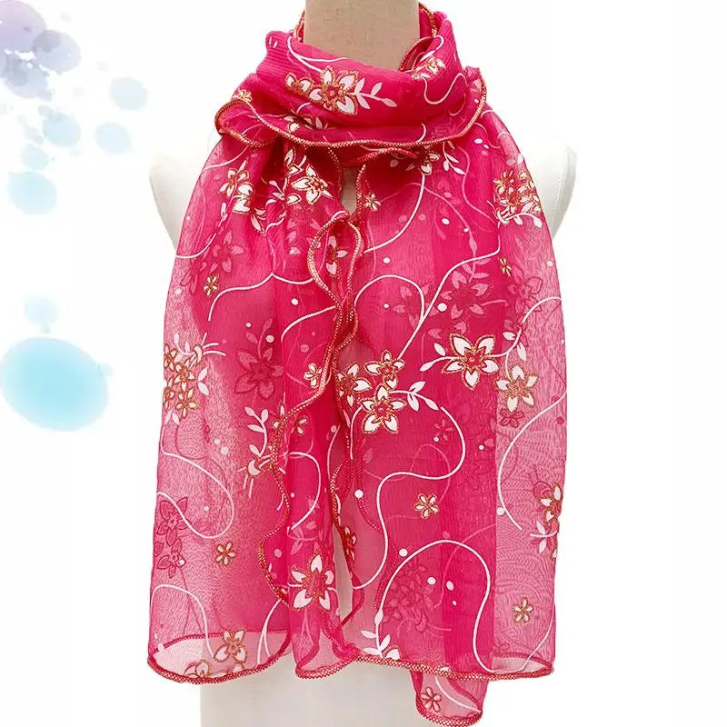 Lace Scarf Lightweight  Elegant  Print Silk Neckerchief Shawl Wraps