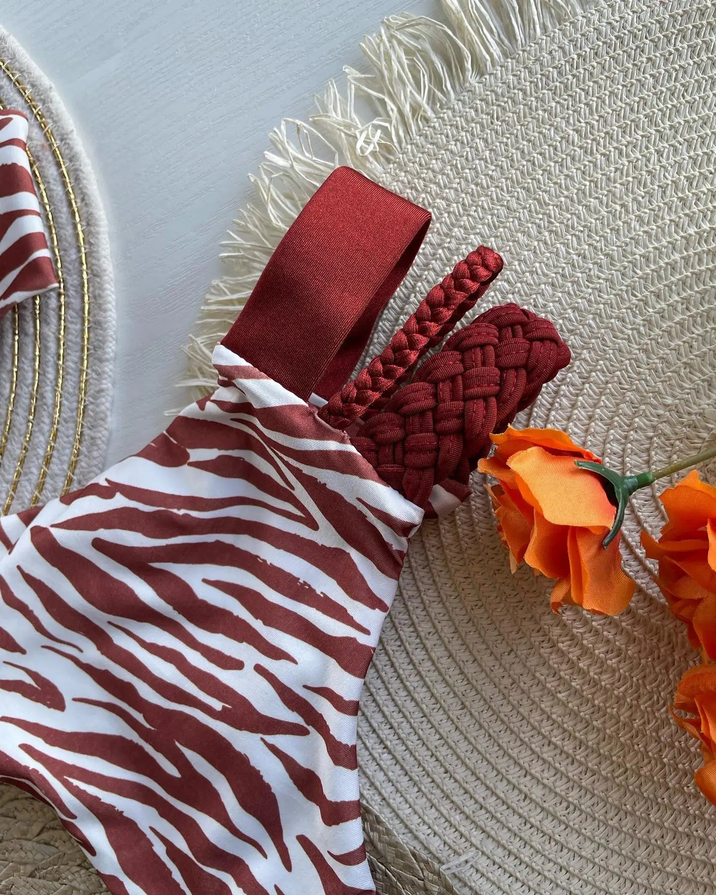 Zebra Print Underwire Bikini Set with Braided Strap Detail - Image 6