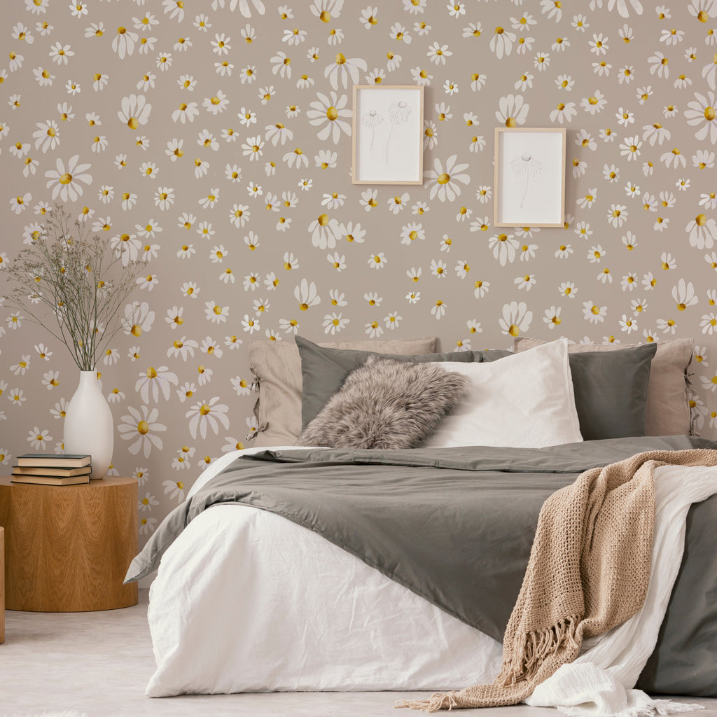 Gwen Floral Removable Wallpaper in Beige, White and Yellow