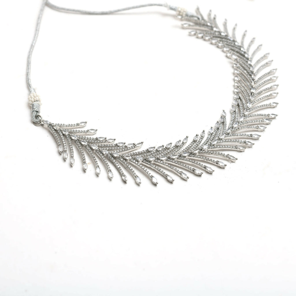 Silver-Plated American Diamond White Choker Necklace Set