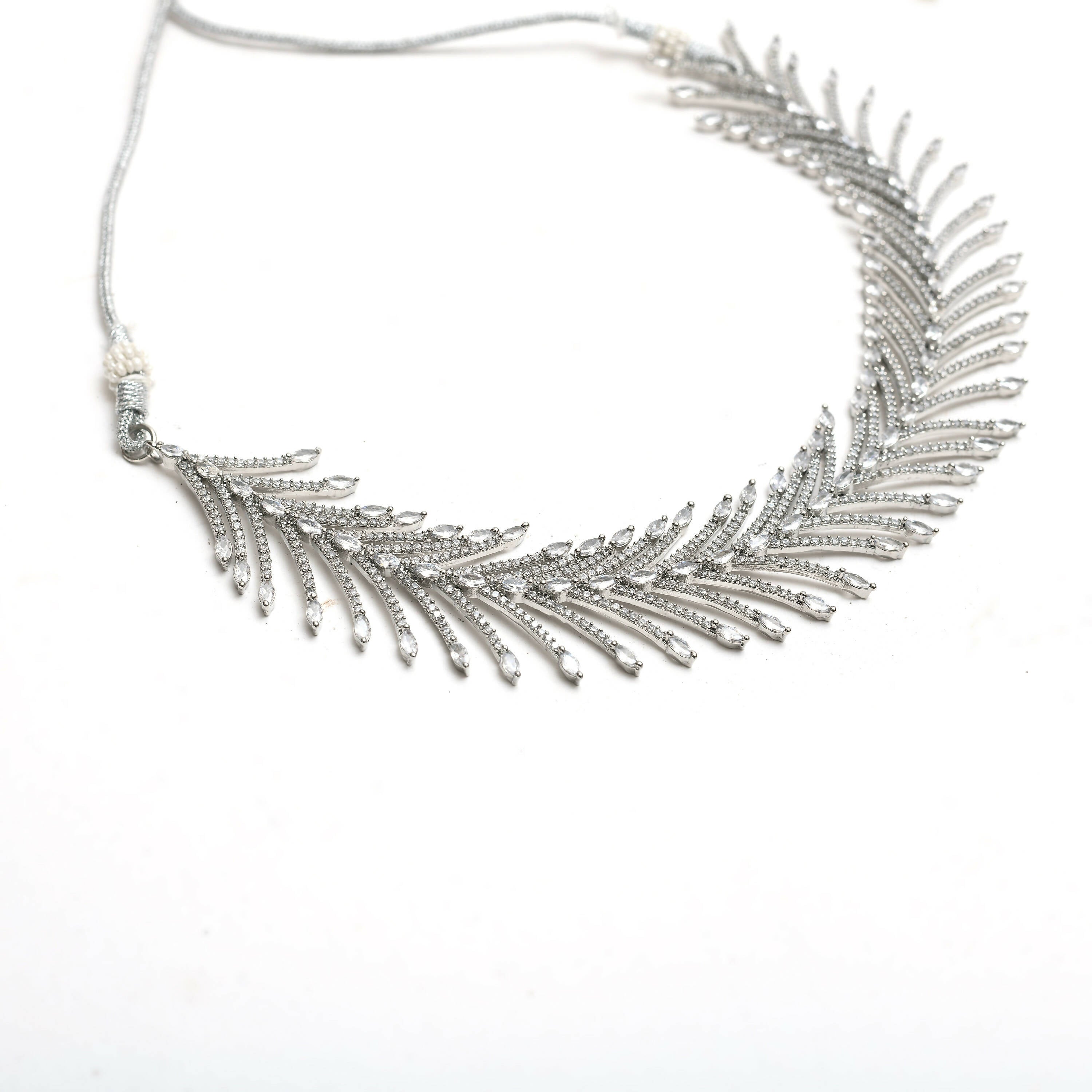Silver-Plated American Diamond White Choker Necklace Set