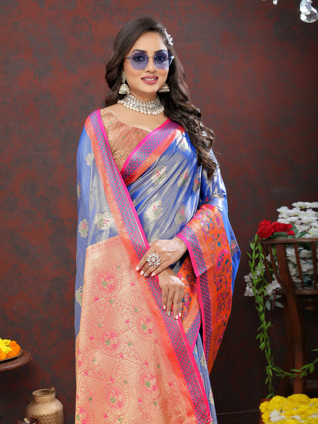 Lavender Kanjivaram Silk Saree with Zari Weaving