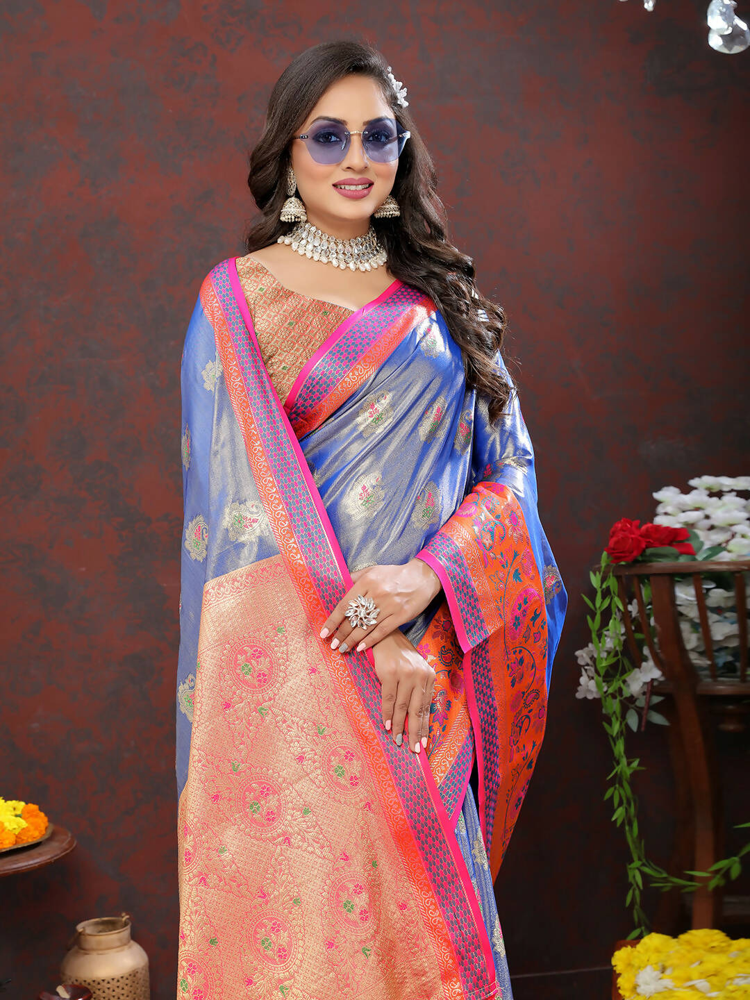 Lavender Kanjivaram Silk Saree with Zari Weaving
