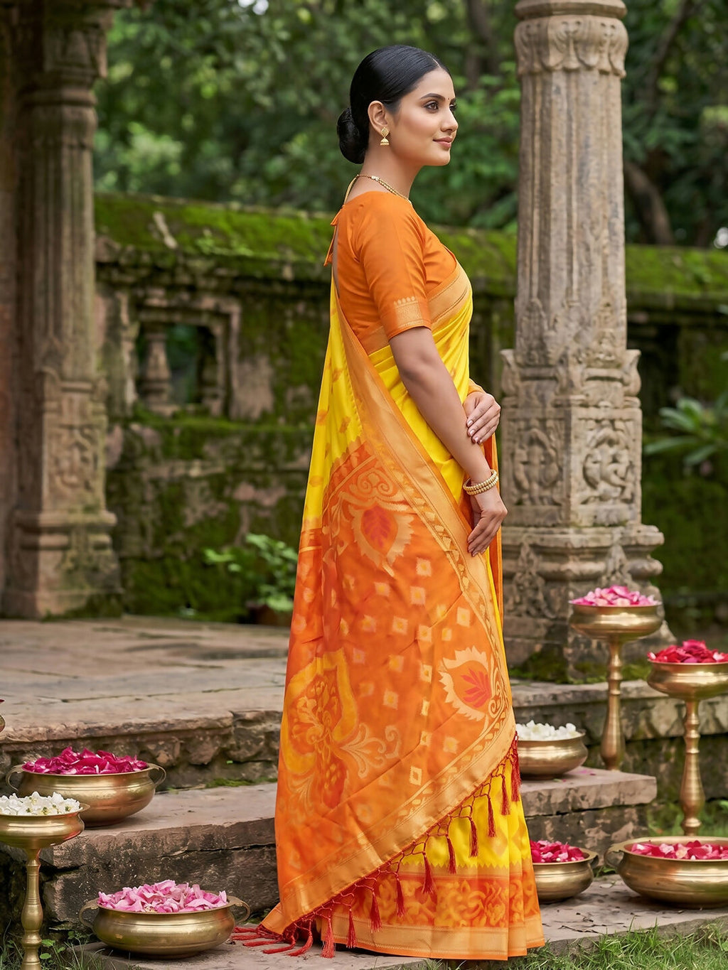 Yellow Soft Silk Saree for Festive Occasions