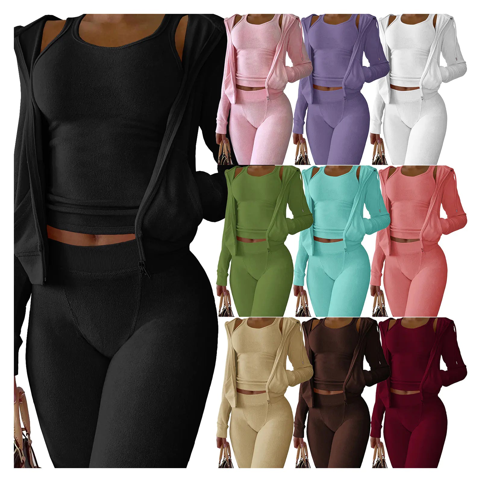 HR8235 Women's Autumn Winter Hooded Vest Set