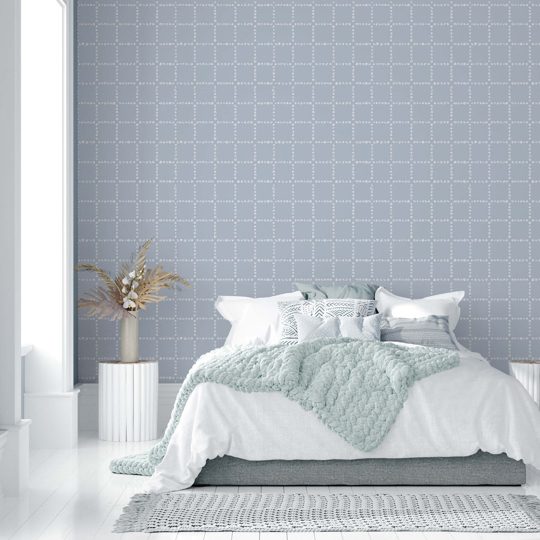 Shae Geometric Removable Wallpaper in Soft Blush Pink and White