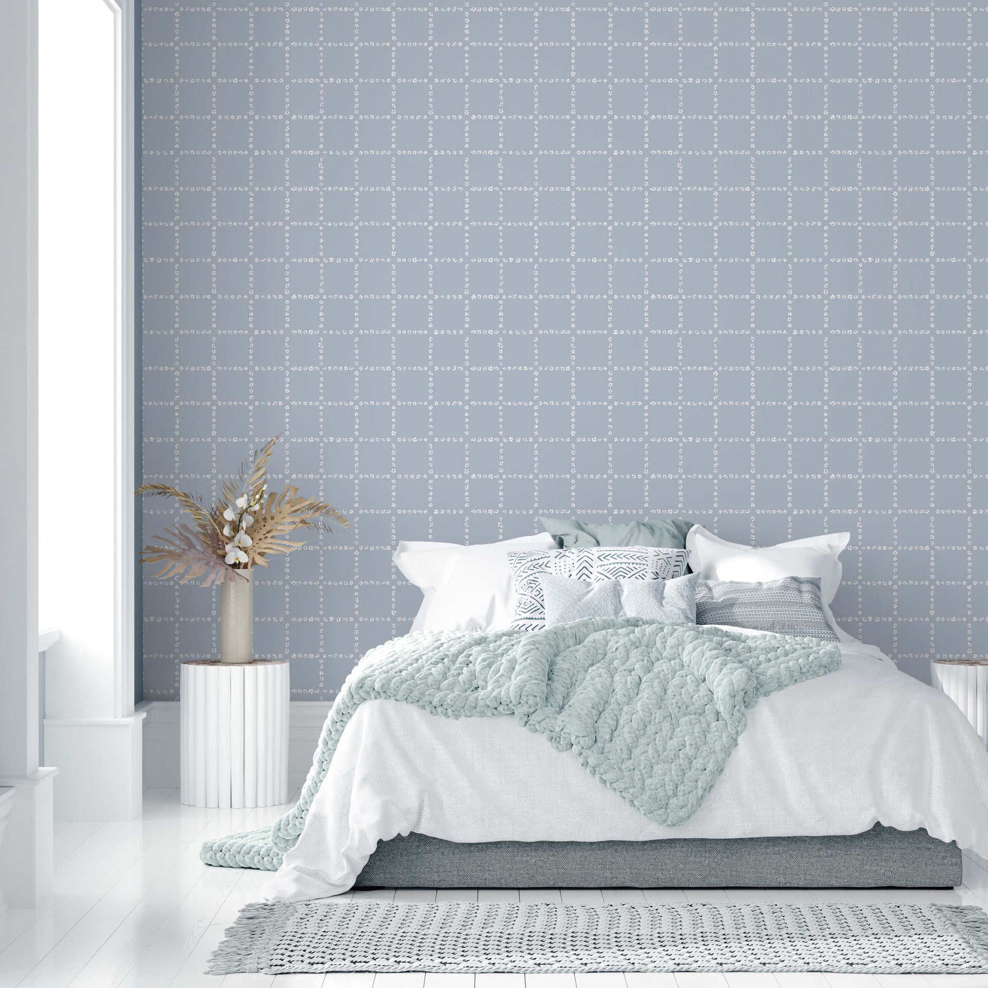 Shae Geometric Removable Wallpaper in Soft Blush Pink and White