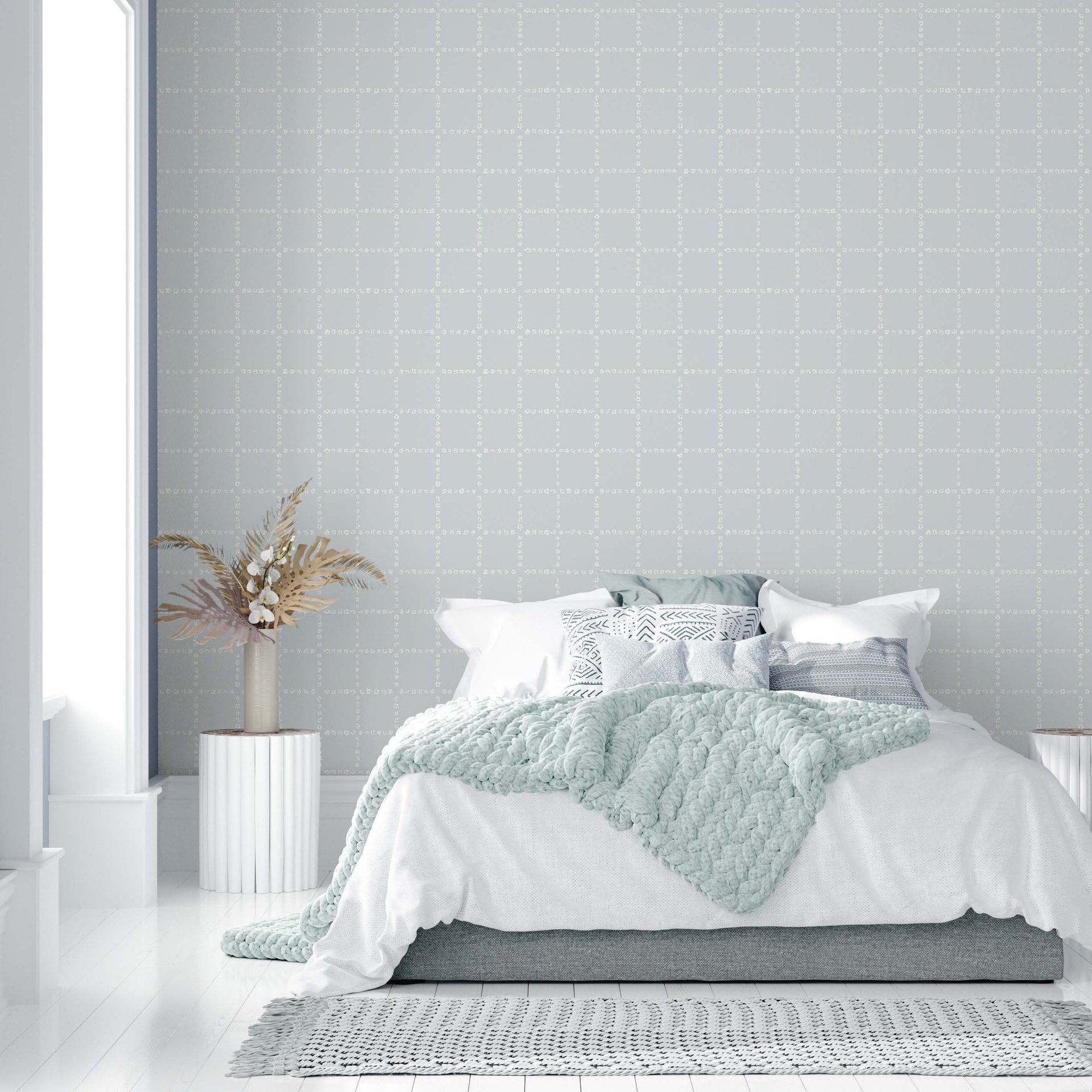 Shae Geometric Removable Wallpaper in Soft Blush Pink and White