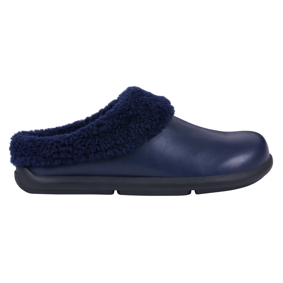 Women's Shari Navy Faux Leather Mule Slipper with Shearling Collar - Image 3