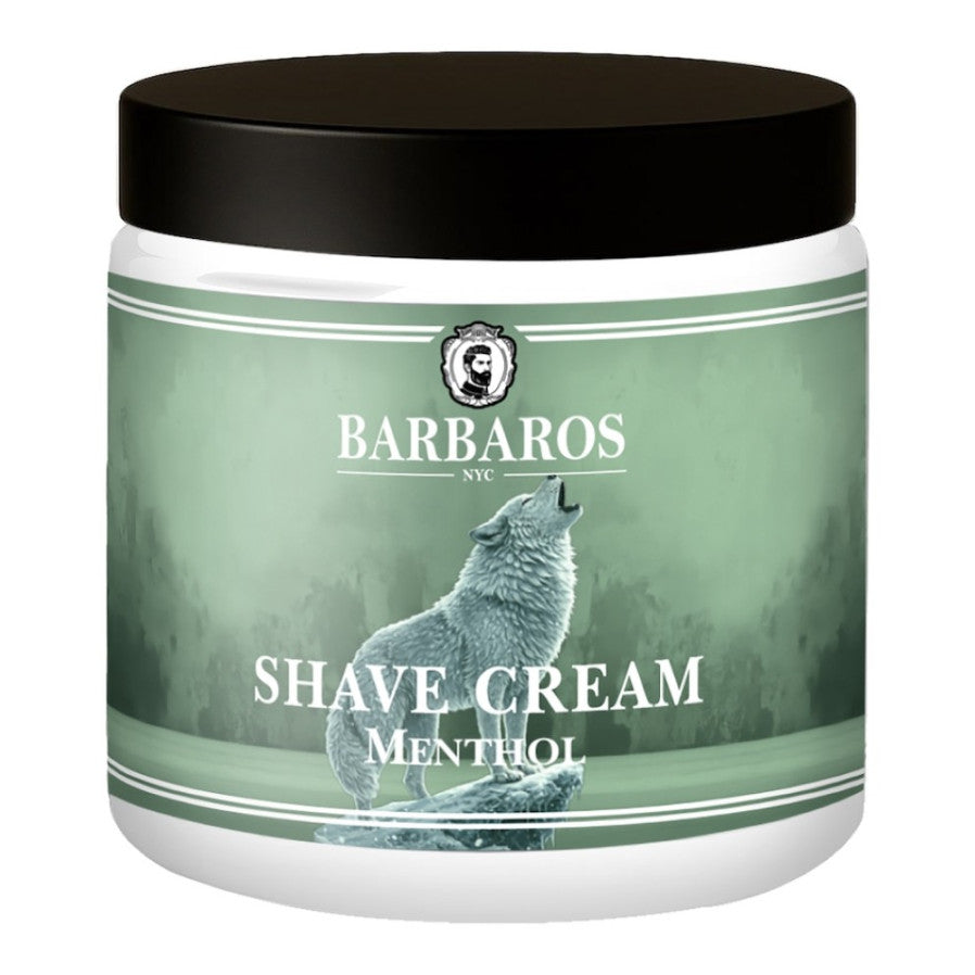 16.9oz jar of Barbaros Menthol Shave Cream for a refreshing and close shave