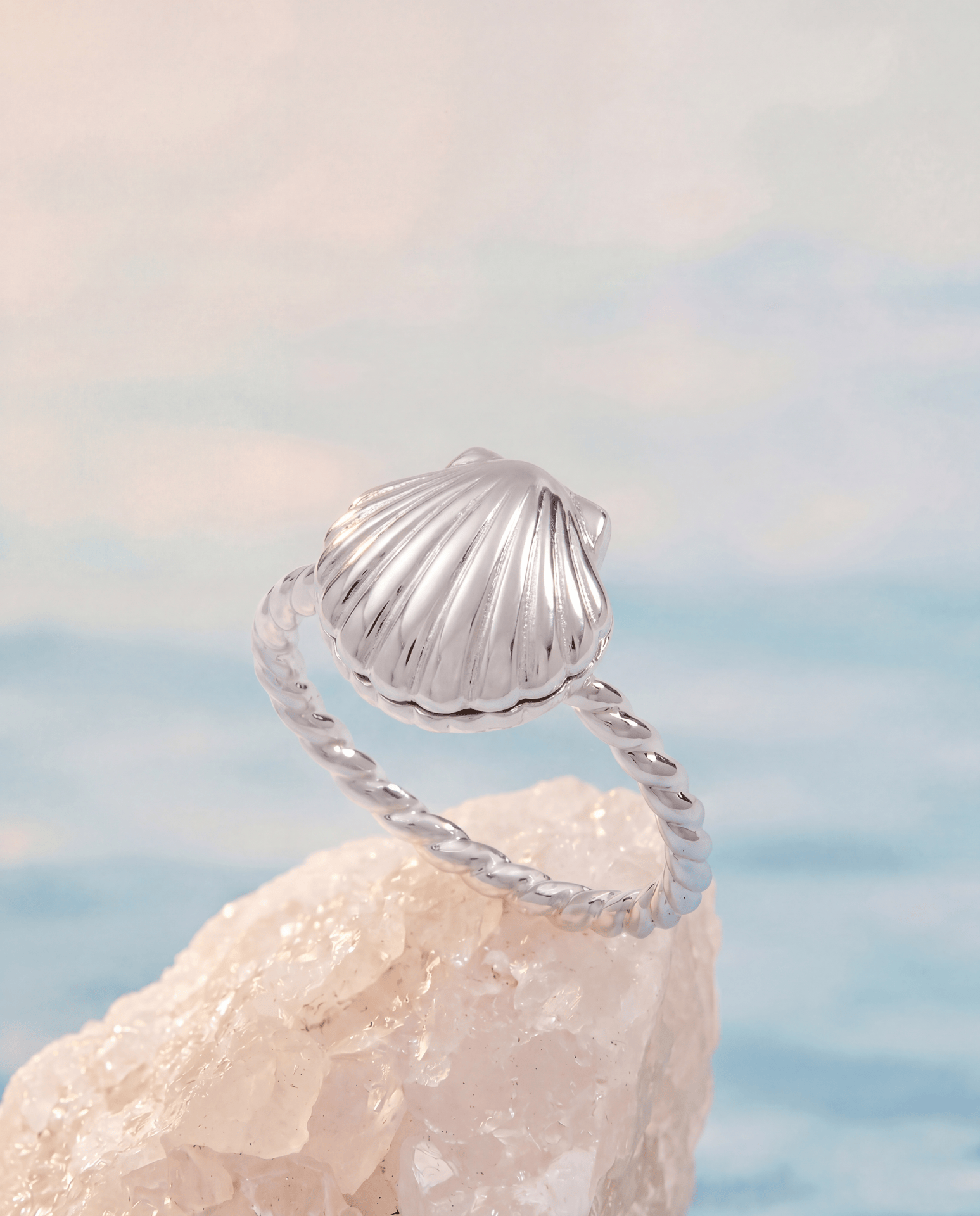 Seashell Locket Ring with Secret Message and Pearl Accent