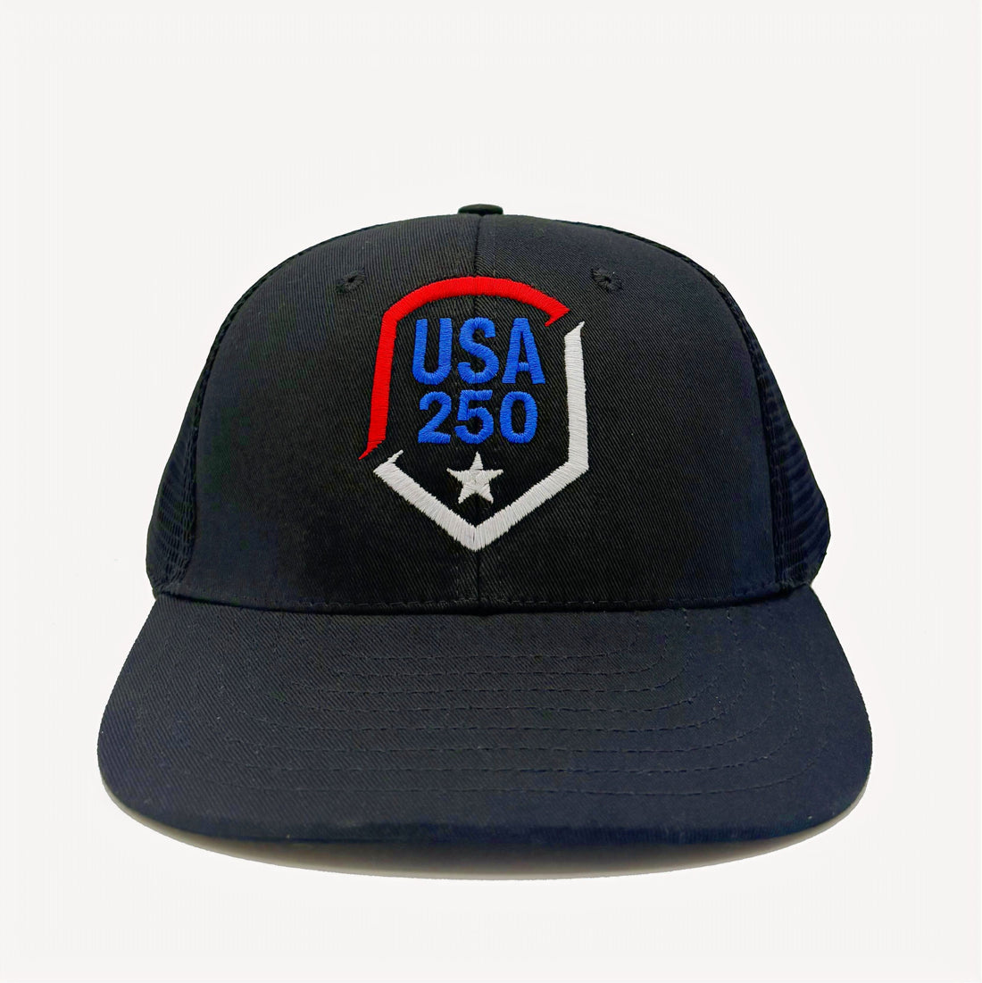 USA 250 Shield Trucker Baseball Cap Black Cotton Mesh Back - Image 2