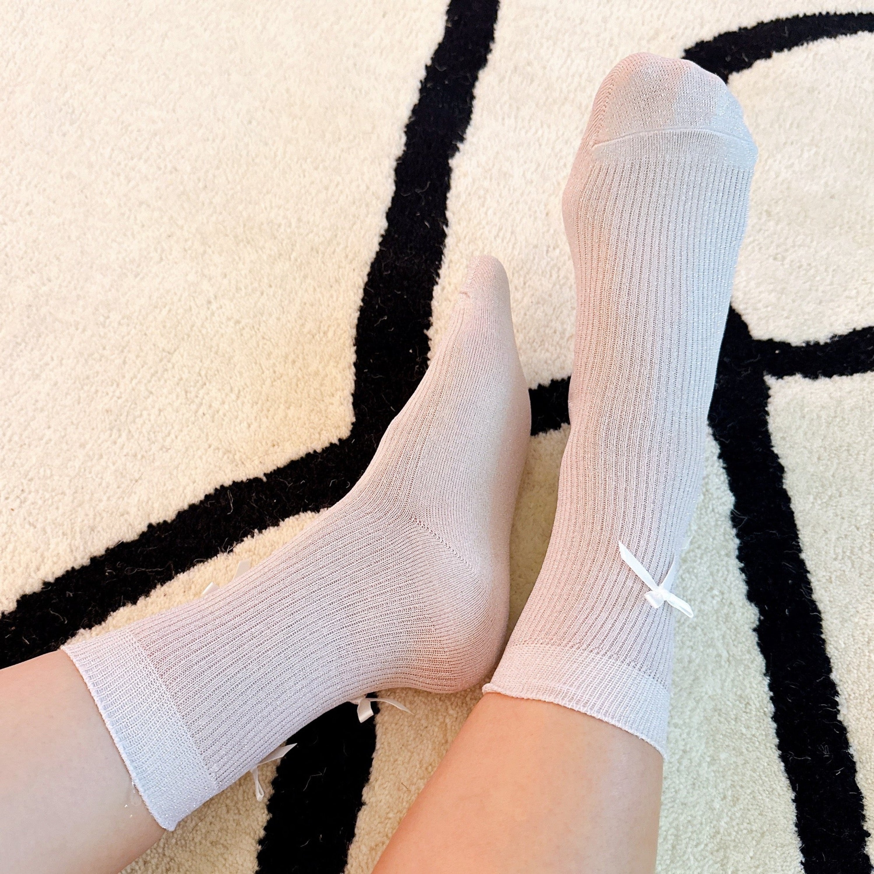 Shimmer Chic Bow Embellished Socks Set Of 2