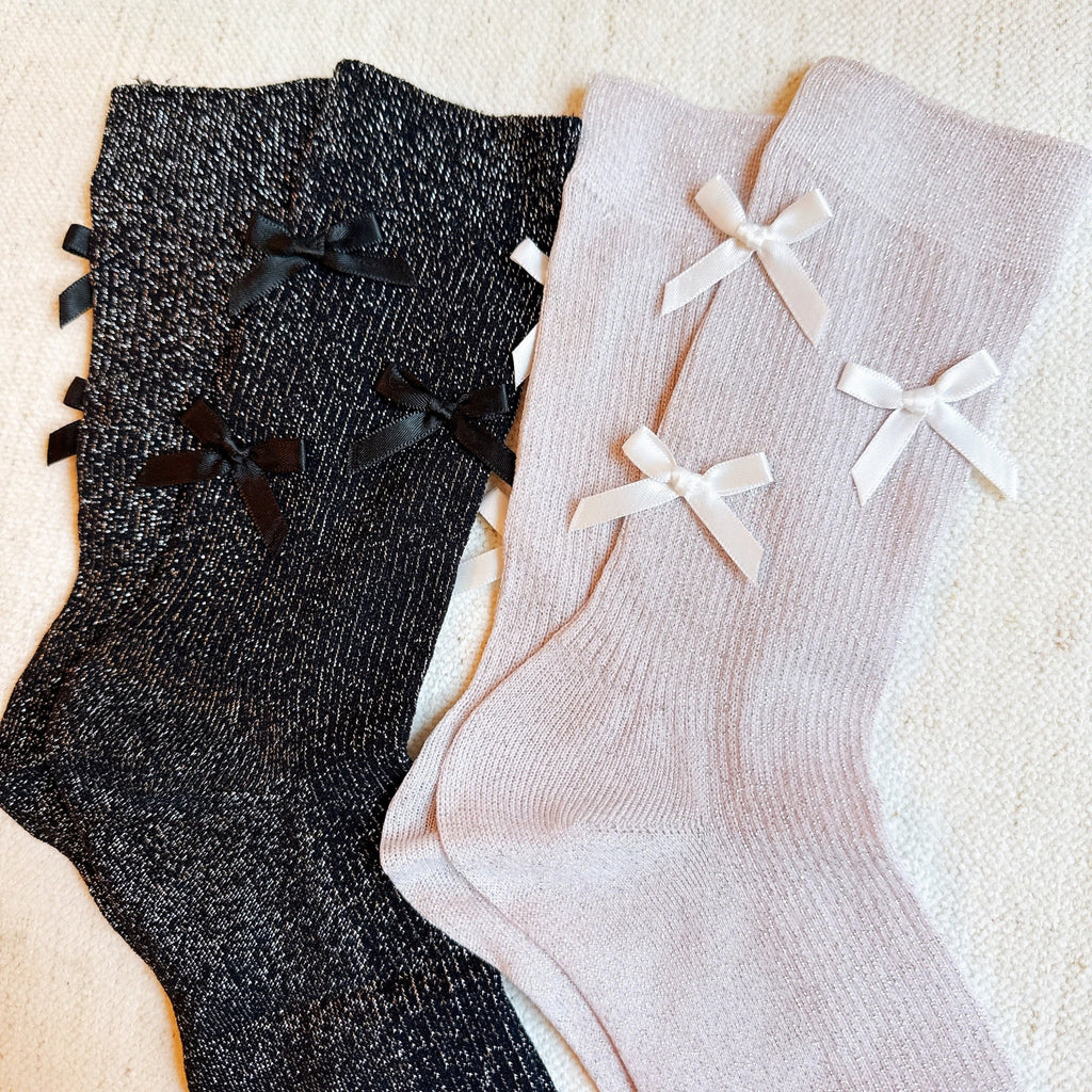 Shimmer Chic Bow Embellished Socks Set Of 2