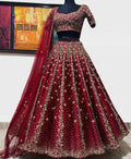 Classy Maroon Silk Lehenga with sequins and thread work