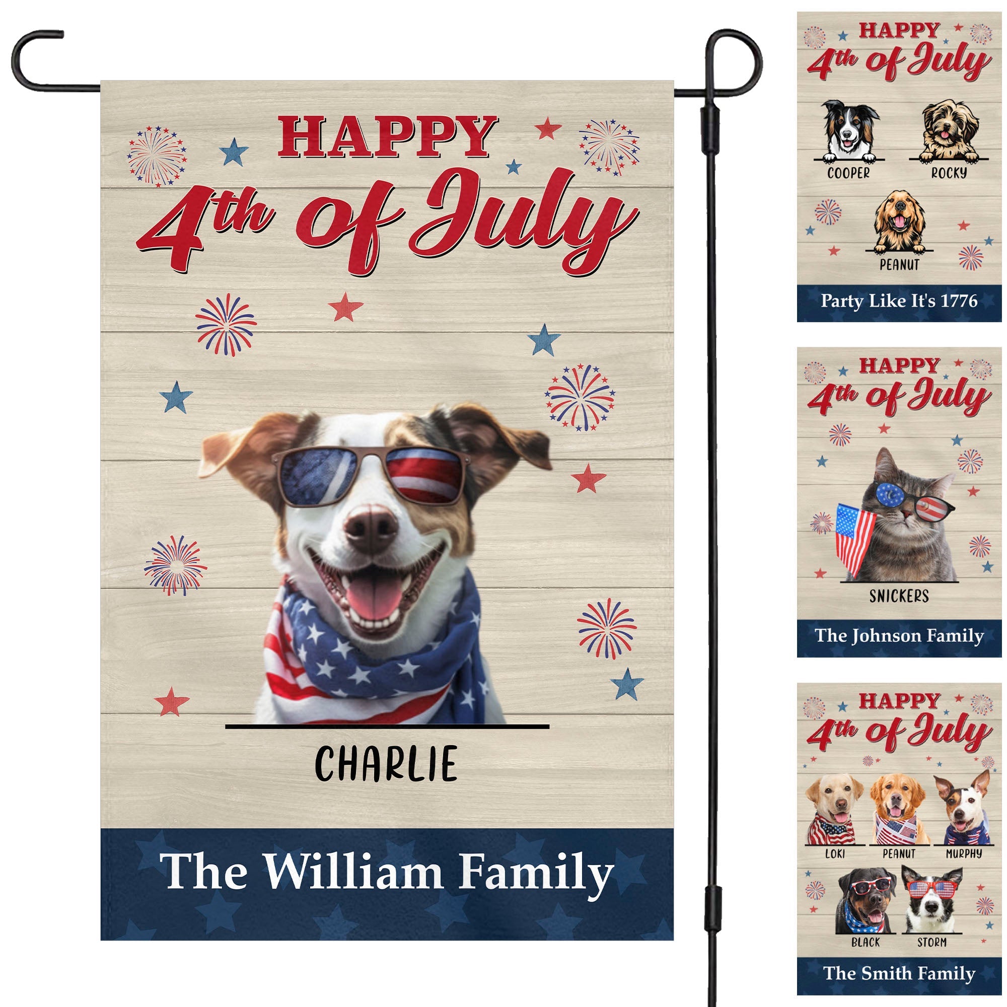 Happy 4th Of July Personalized Custom Photo Dog Cat Garden Flag C732