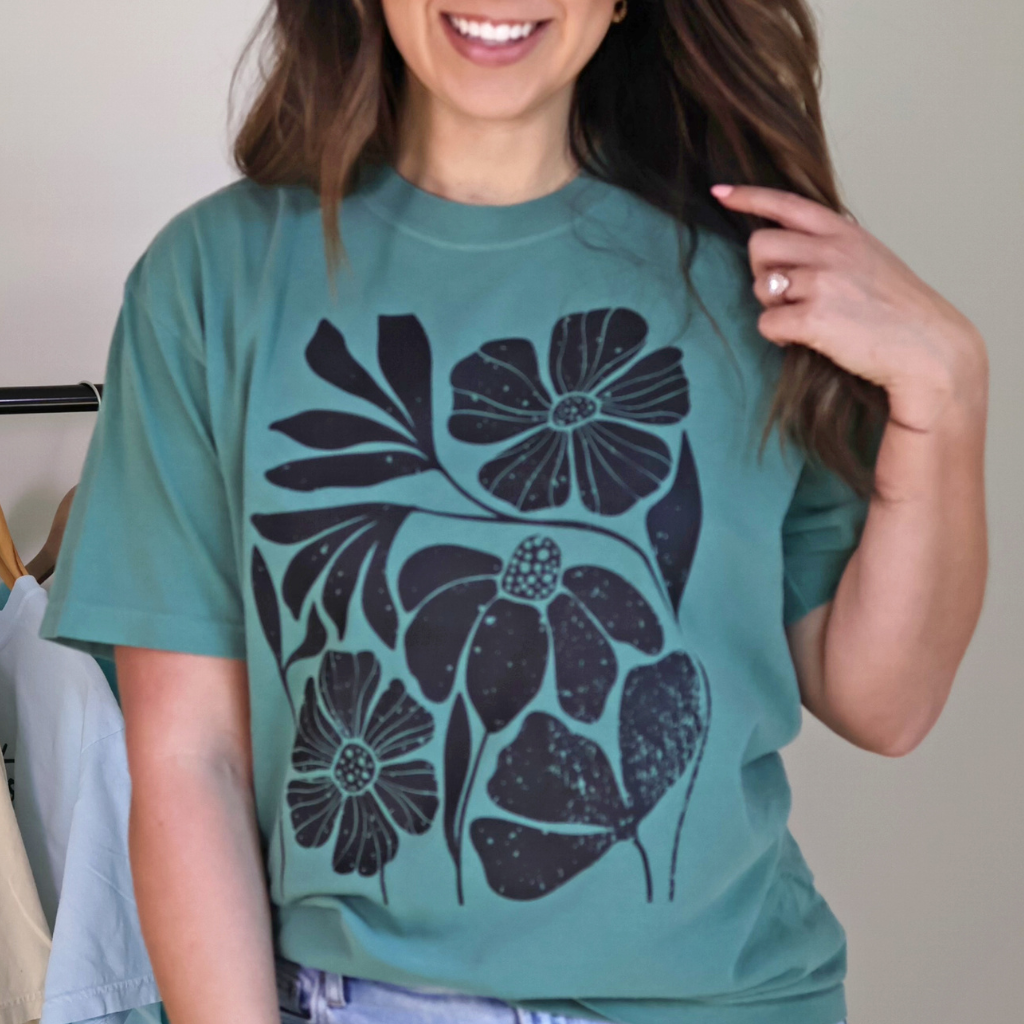 Black Floral Comfort Colors Graphic Tee