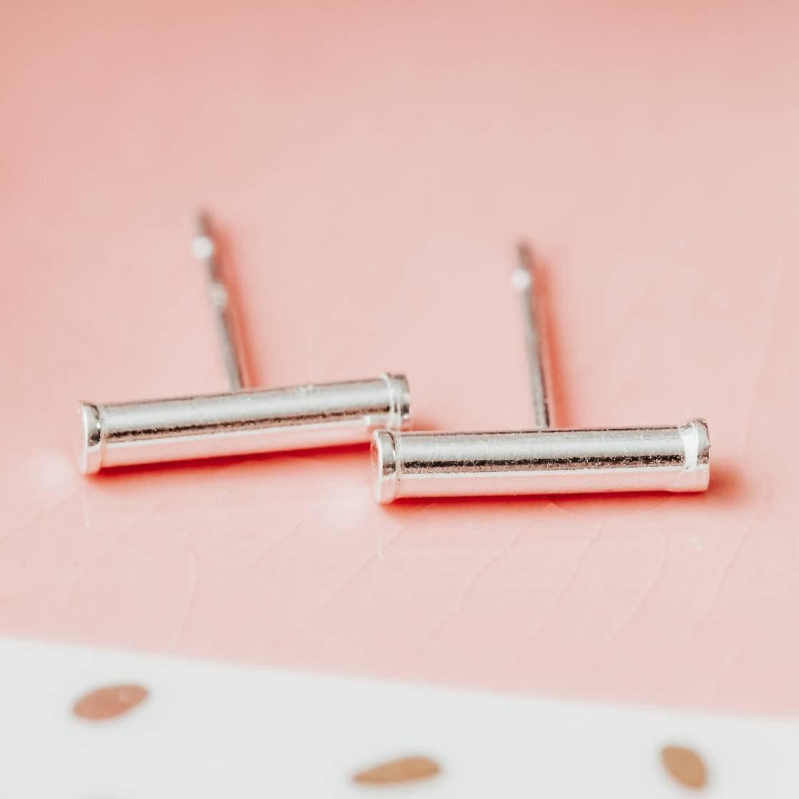 Silver Bar Stud Earrings