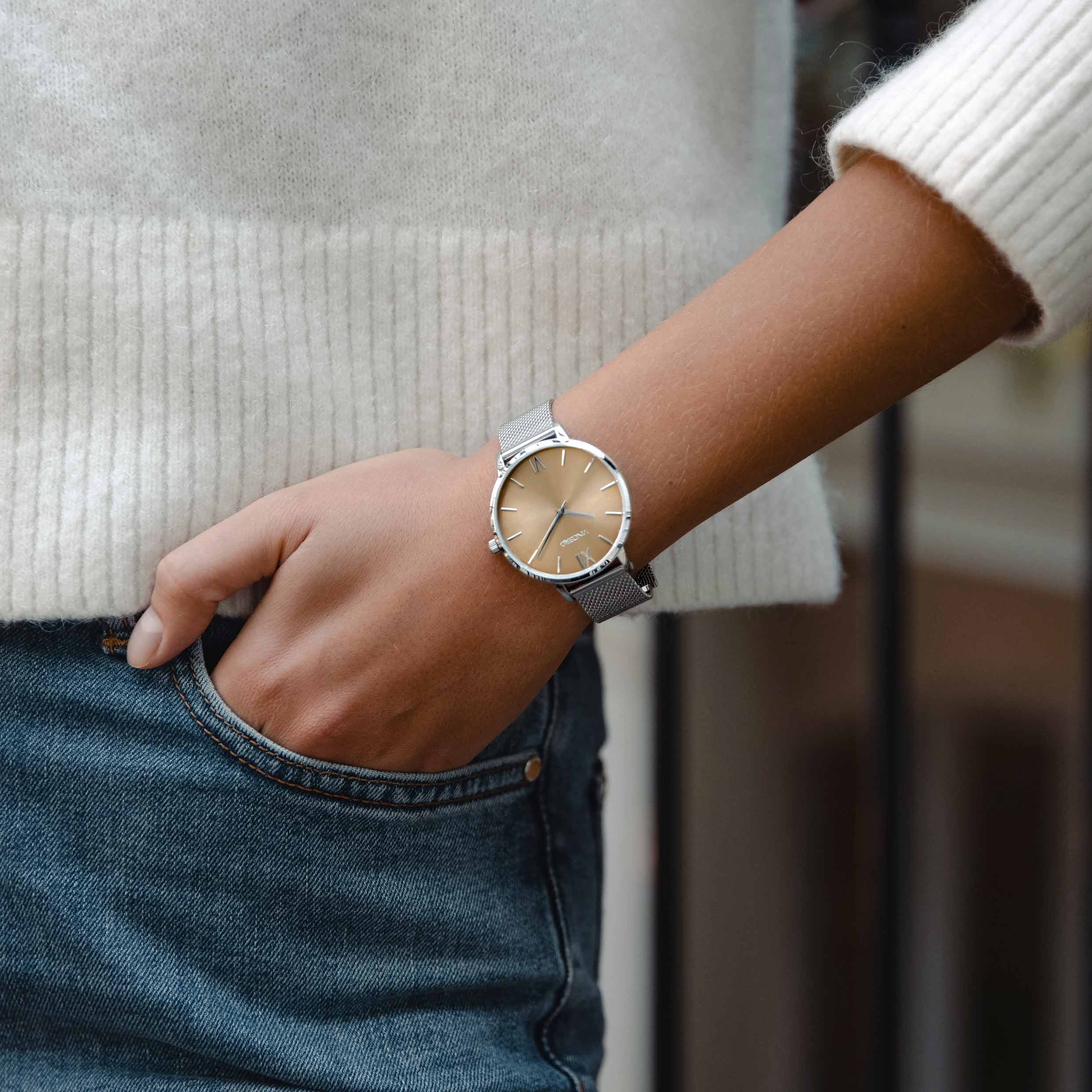 The Eros Mesh Bronze 38mm Minimalist Dress Watch