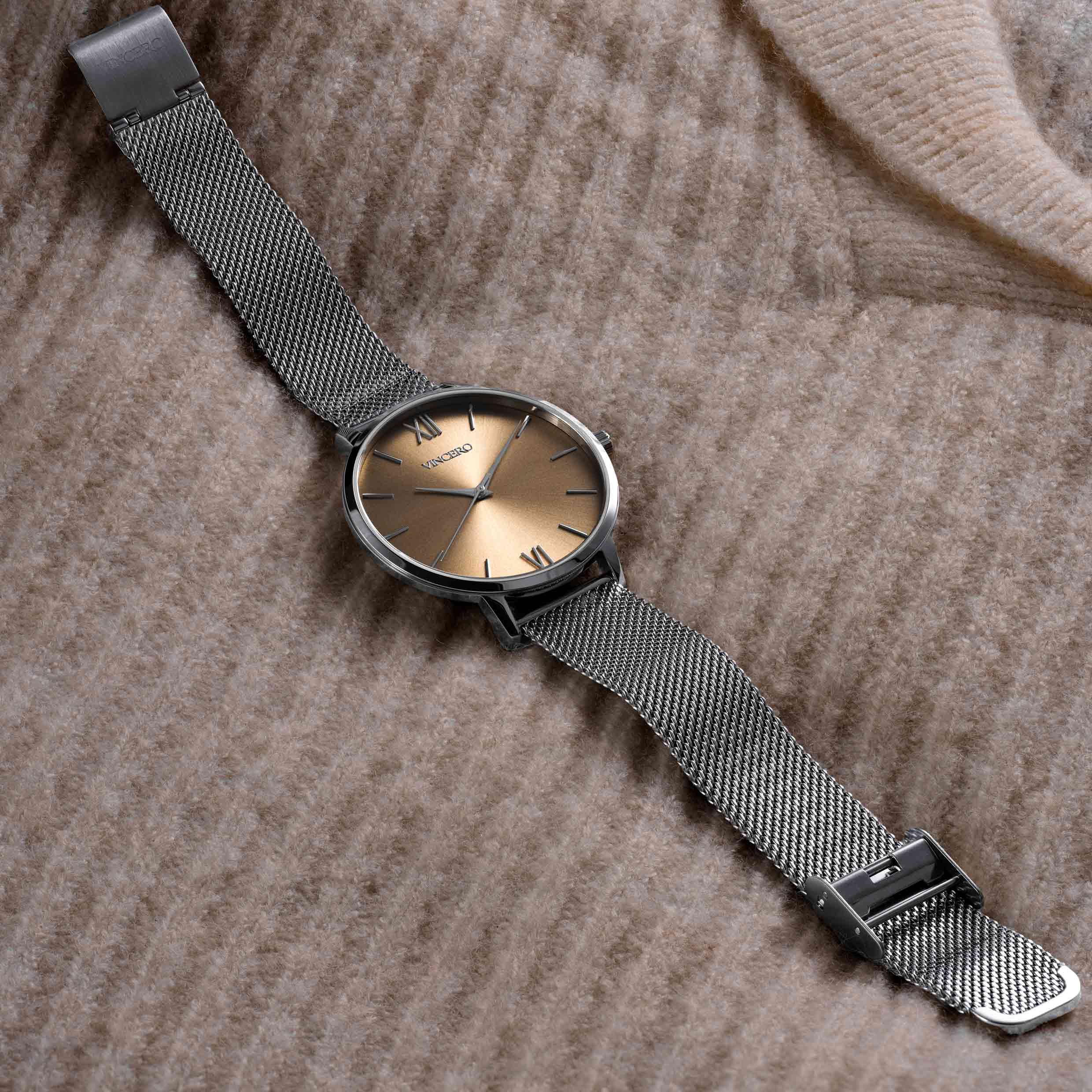 The Eros Mesh Bronze 38mm Minimalist Dress Watch