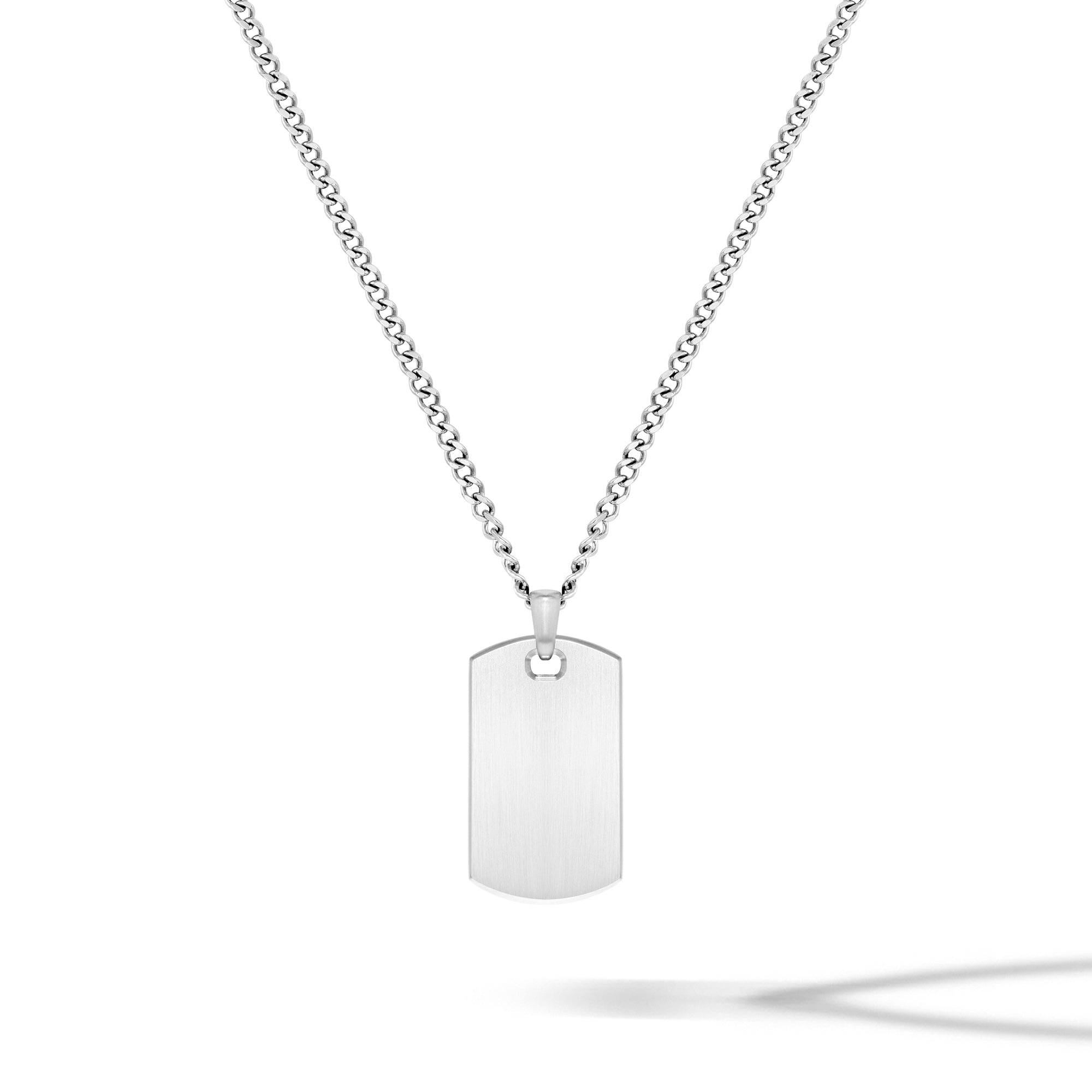 Customizable Beveled Tag Pendant Necklace in Sterling Silver